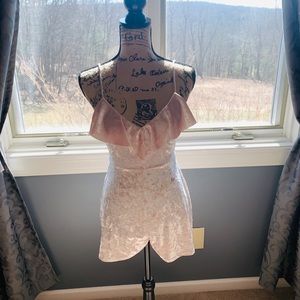 EUC! Urban Outfitters pink velvet ruffle romper